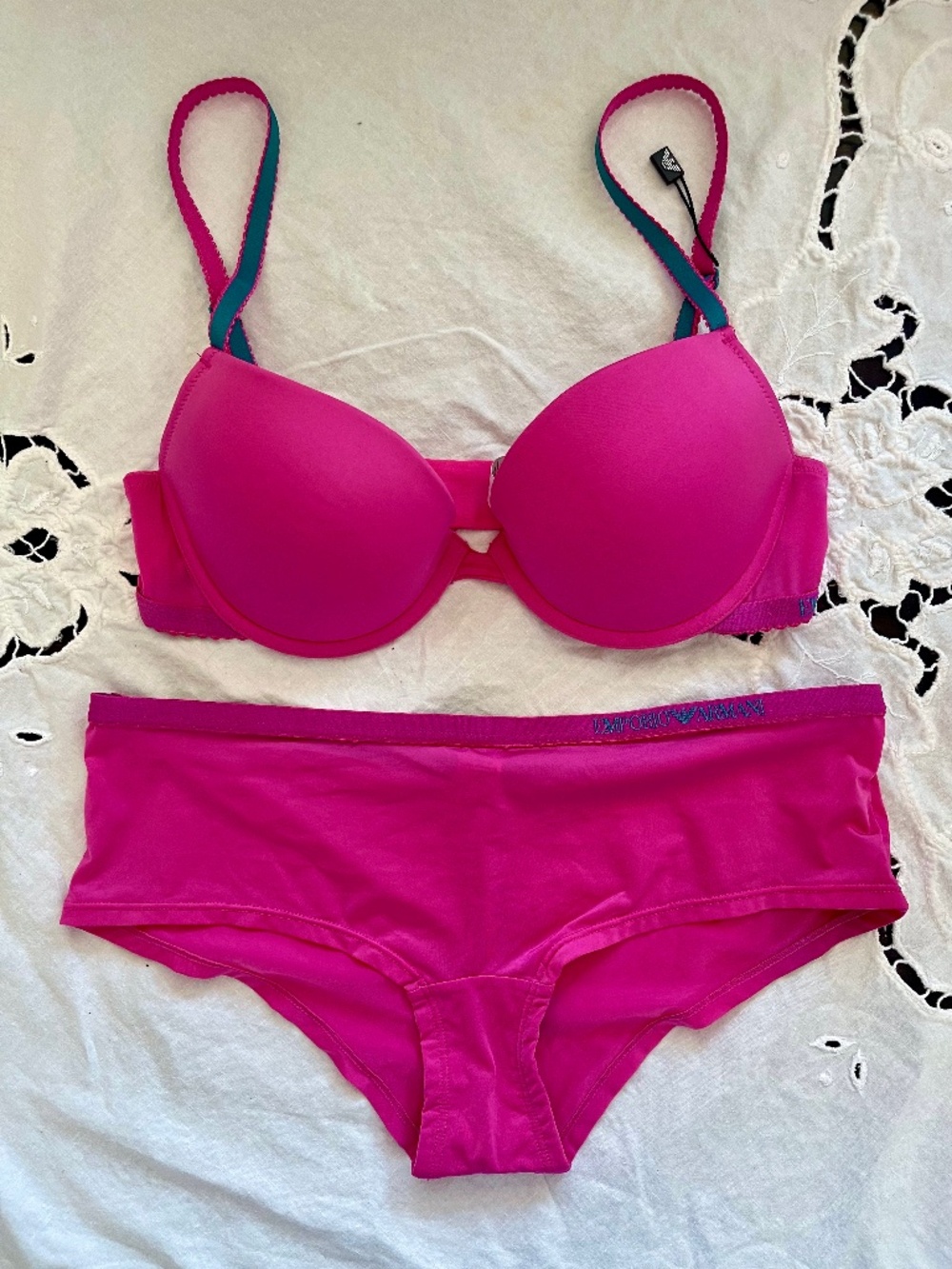 Emporio Armani Pink Bra & Boyshort Underwear Set Small